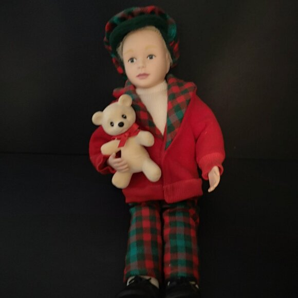 Vintage 1994 Holiday Creations Christmas Boy Figure Red Jacket w/ Plaid Pants - Picture 1 of 6